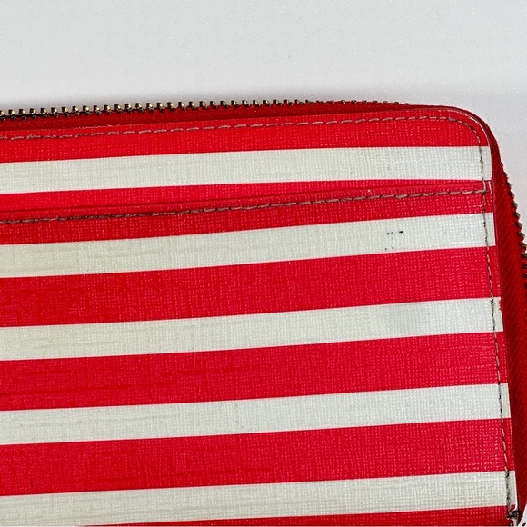 Kate Spade Zip Wallet Coral Cream Stripe Continental - Picture 4 of 13